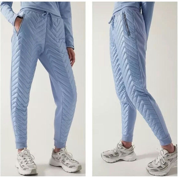 Athleta Down Puffer Jogger Apres Ski Womens Sz 16 XL Blue Pull-On Stretch $149 - Picture 1 of 15